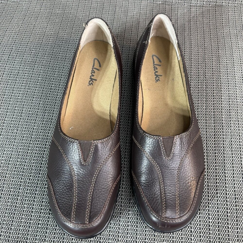 Clarks 84669 Woman’s 8.5 Brown Pebbled Leather Slip-On Casual Cushioned Loafer - Picture 9 of 10